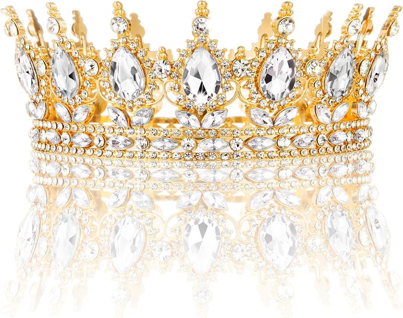 Nackiy Gold Crown for Women, Crystal Queen Tiaras Headband Wedding Bridal Hair Accessories, Birthday Party Prom Cake Topper - Image 1
